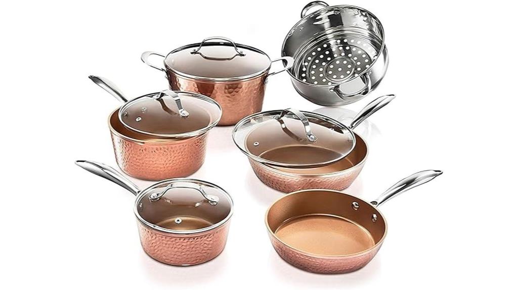 copper hammered cookware set