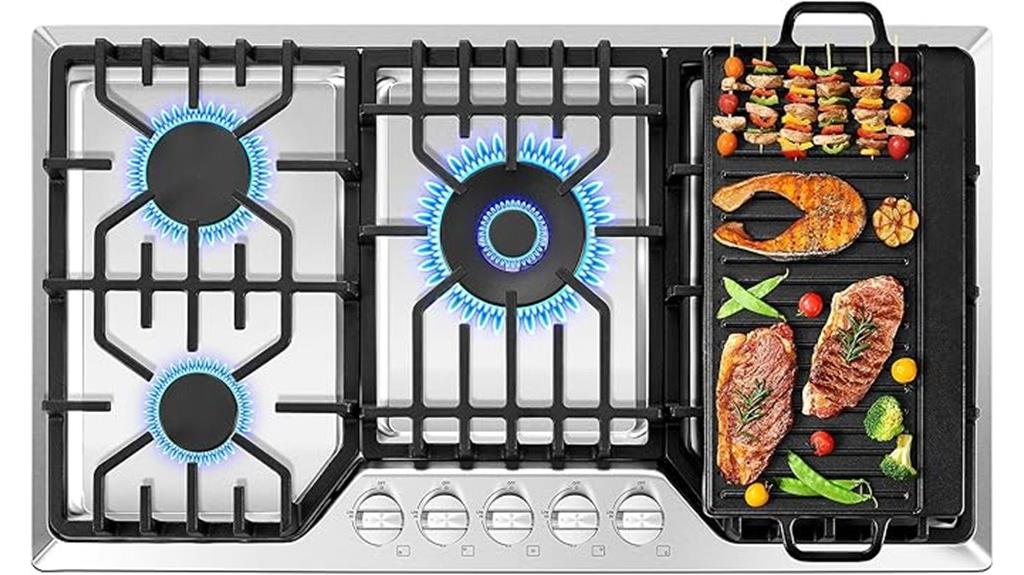 large 5 burner gas cooktop