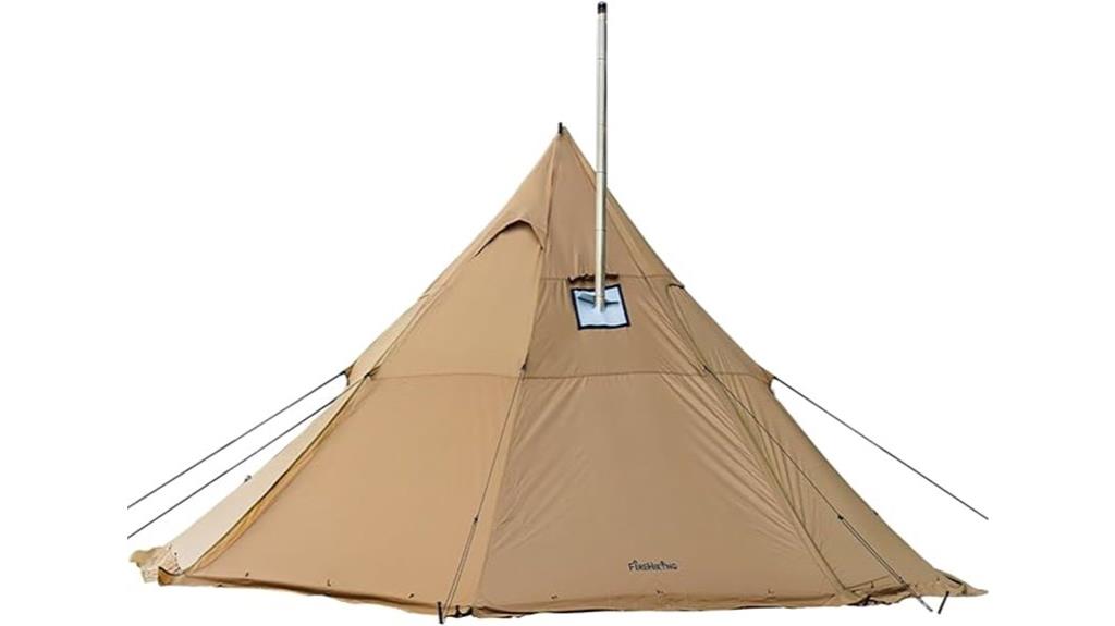 large camping tent with stove