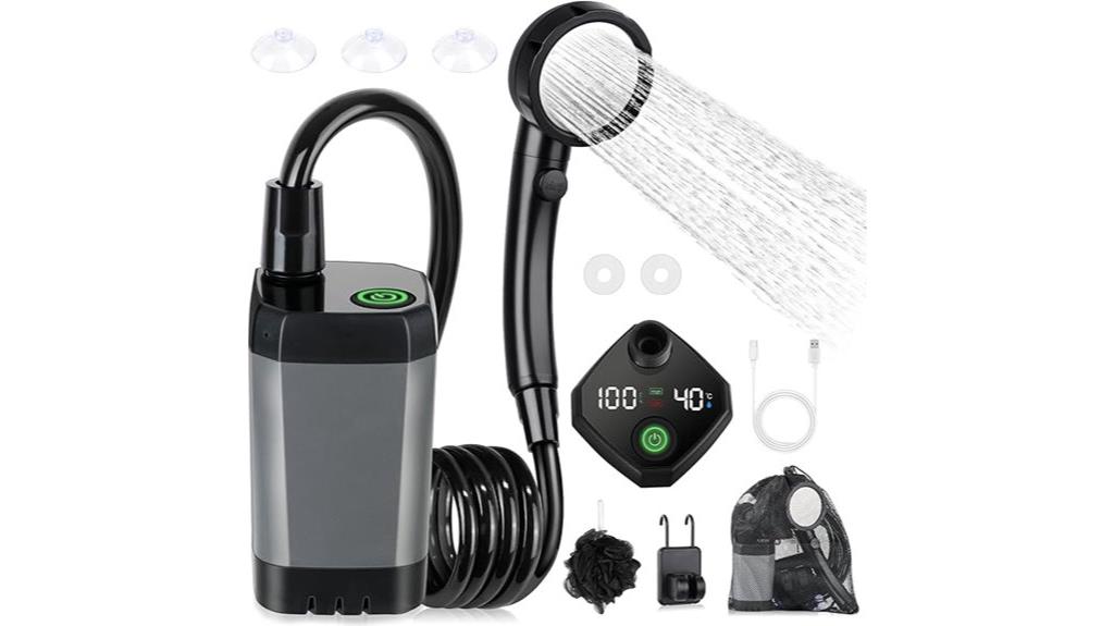 rechargeable camping shower display