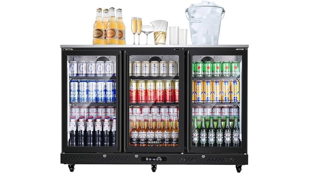 three door beverage fridge