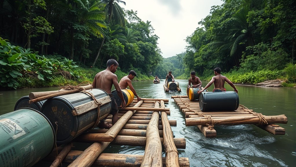 constructing rafts for water crossing