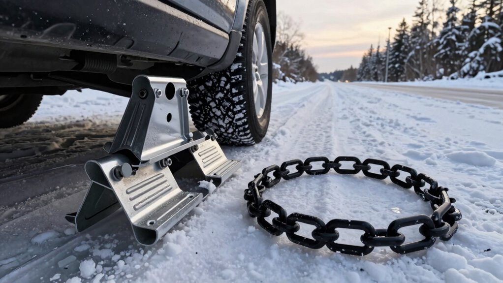 use snow chains on steep icy roads